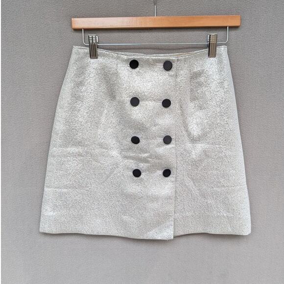 J.Crew Collection Button-front Mini Skirt  in Metallic Silver Lamé, size 00 - Picture 1 of 7